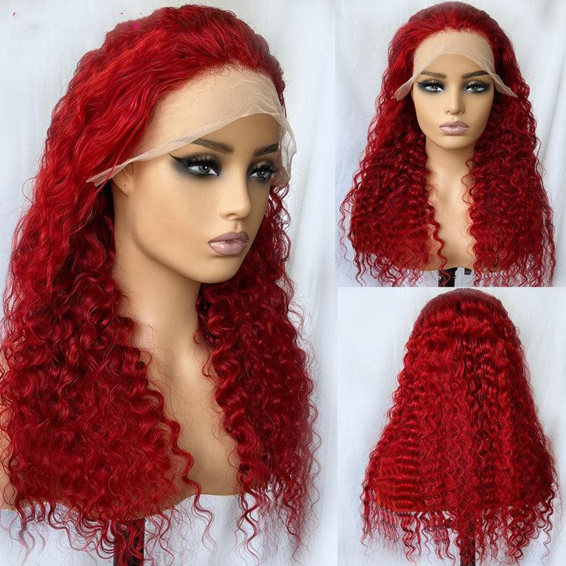 Red Deep Wave Human Hair Wig Real Headgear - MAXIME