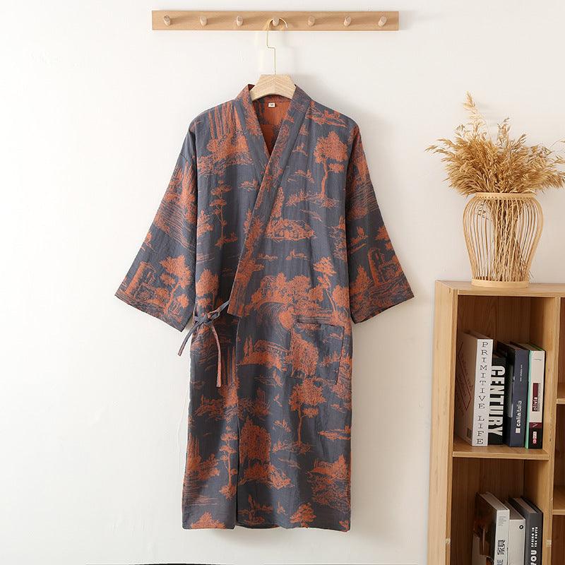 Men's Cotton Long Dress Bathrobe - MAXIME