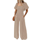 Square Collar Short Sleeve Jumpsuit - MAXIME