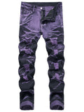 Purple And Black Fried Ripped Denim Trousers - MAXIME