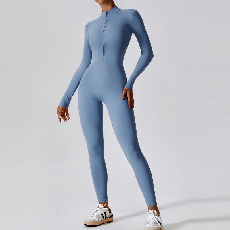 Zipper Long Sleeve Jumpsuit Yoga Fitness