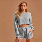 MAXIME Round Neck Long-Sleeved Drawstring Short Two-Piece - MAXIME