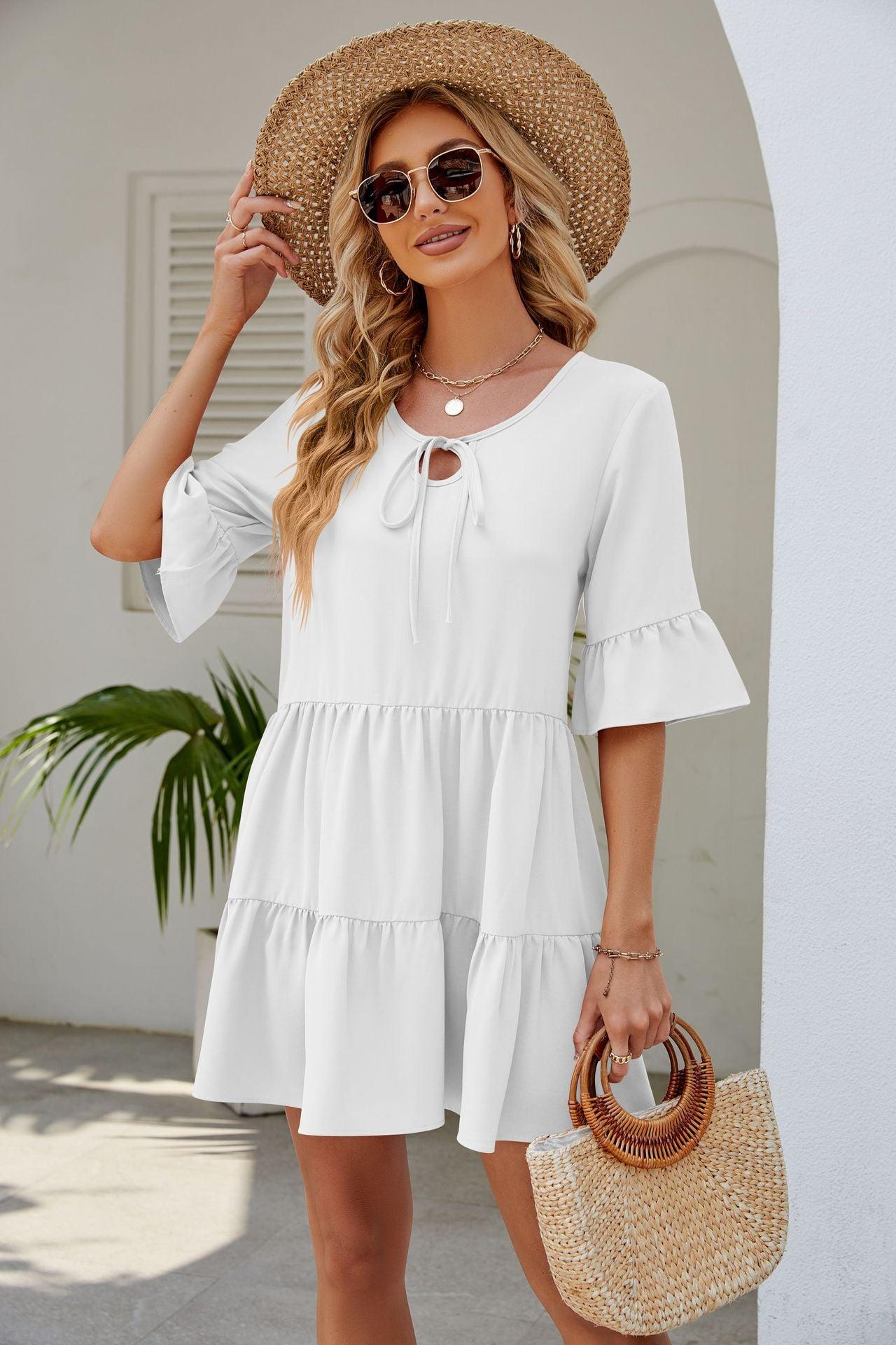 Maxime Short Sleeve Lace-up Dress - MAXIME