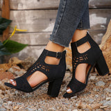 New High Square Heel Hollow Roman Shoes - MAXIME