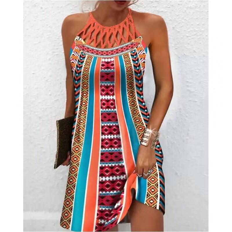 Print Dress Casual Halterneck Summer Clothes - MAXIME