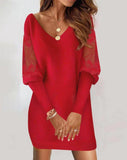 Long-sleeved V-neck Dress - MAXIME