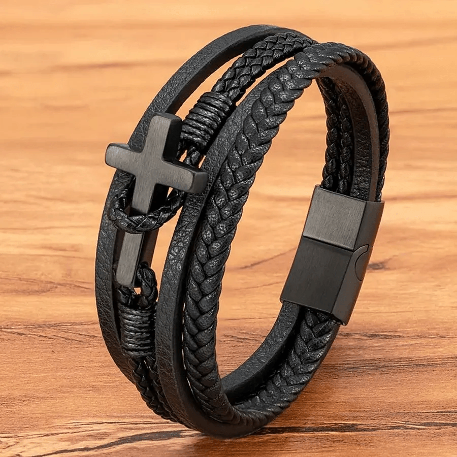 New Cross Men's Leather Bracelets Stainless Steel - MAXIME