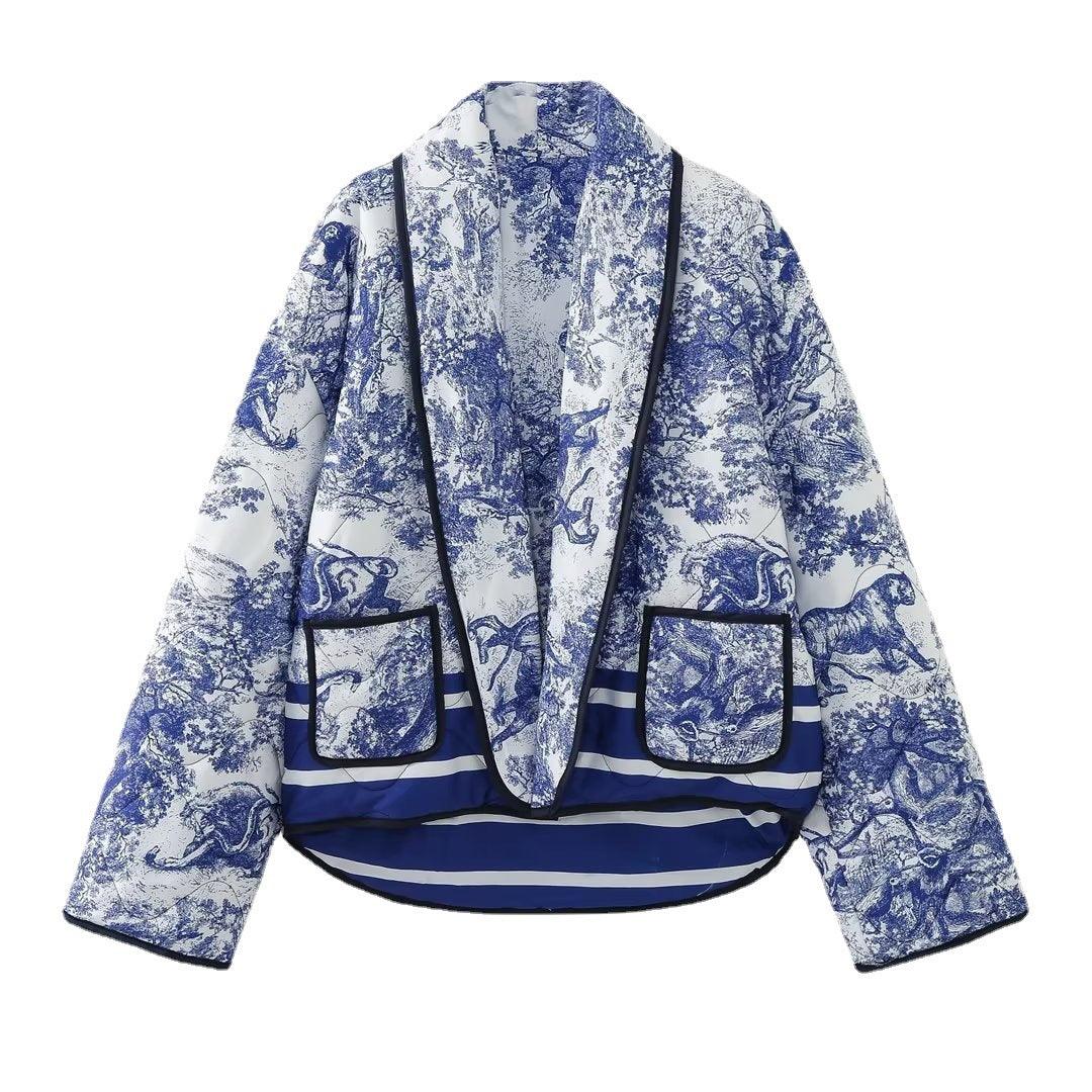 Printed Double Pocket Embellished Cotton Jacket - MAXIME